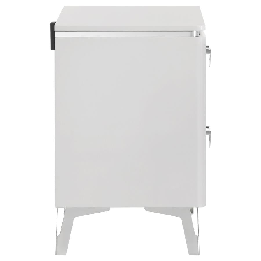 CASSIA 2-DRAWER NIGHTSTAND BEDSIDE TABLE WHITE HIGH GLOSS