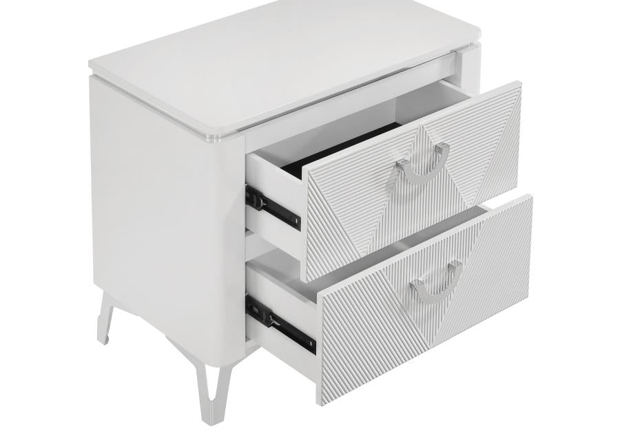 CASSIA 2-DRAWER NIGHTSTAND BEDSIDE TABLE WHITE HIGH GLOSS