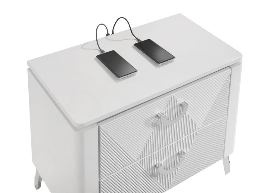 CASSIA 2-DRAWER NIGHTSTAND BEDSIDE TABLE WHITE HIGH GLOSS