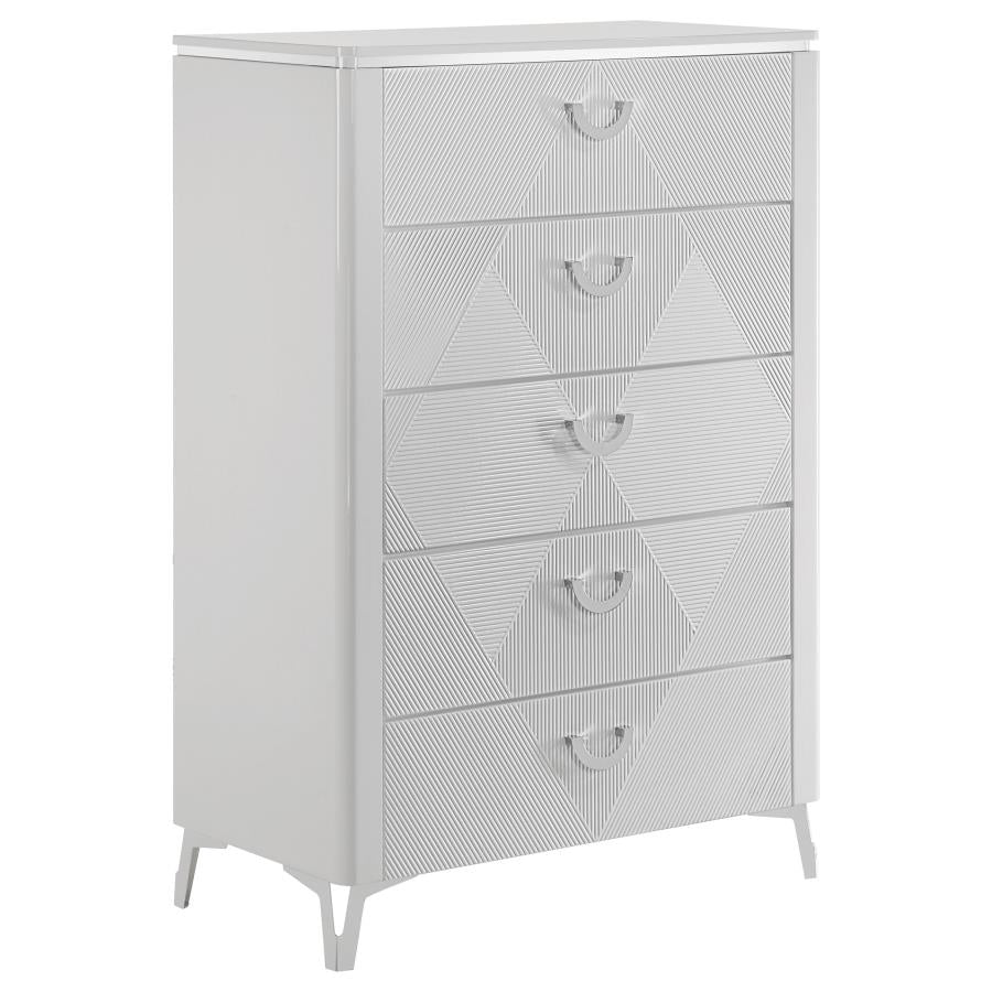 CASSIA 5-DRAWER BEDROOM CHEST OF DRAWERS WHITE HIGH GLOSS