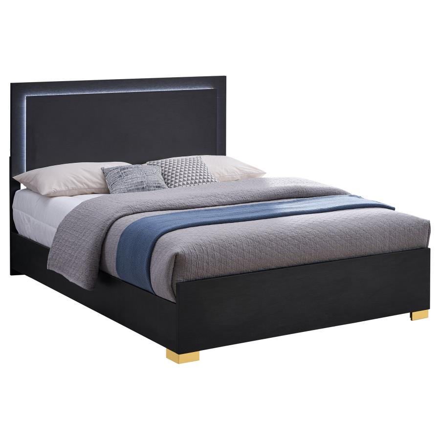 MARCELINE WOOD LED PANEL BED BLACK