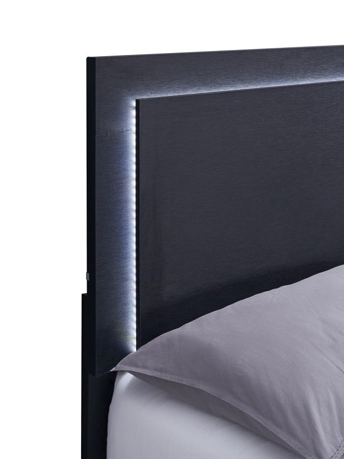 MARCELINE WOOD LED PANEL BED BLACK