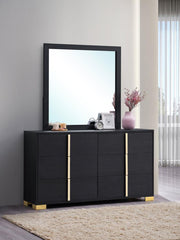 MARCELINE 6-DRAWER DRESSER WITH MIRROR BLACK