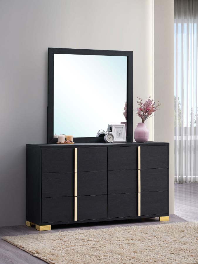 MARCELINE 6-DRAWER DRESSER WITH MIRROR BLACK