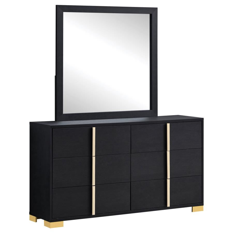MARCELINE 6-DRAWER DRESSER WITH MIRROR BLACK