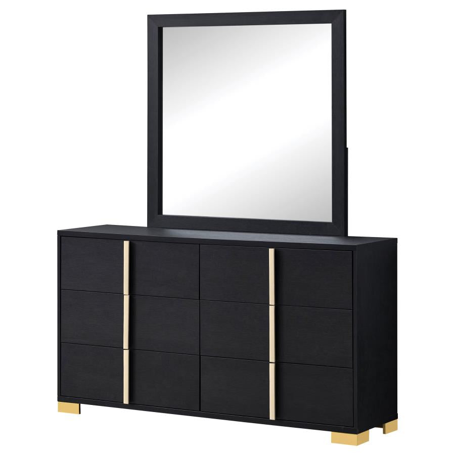 MARCELINE 6-DRAWER DRESSER WITH MIRROR BLACK