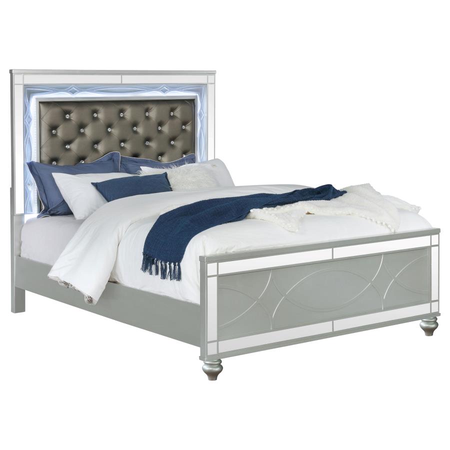 GUNNISON WOOD QUEEN LED PANEL BED SILVER METALLIC
