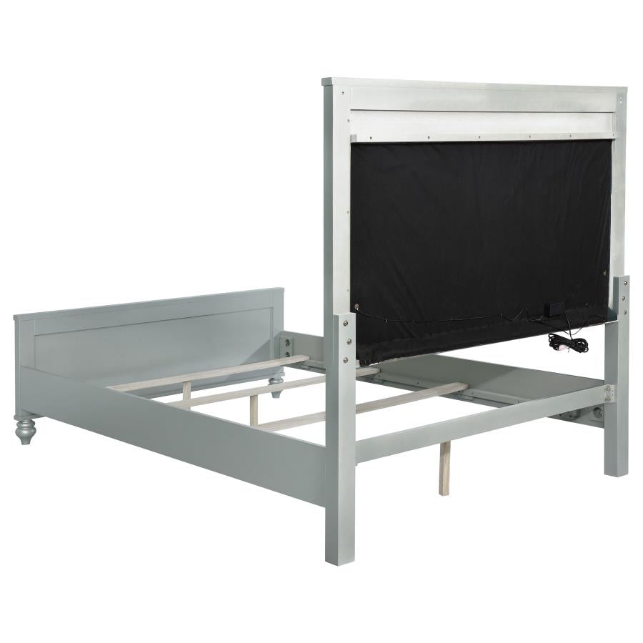 GUNNISON WOOD QUEEN LED PANEL BED SILVER METALLIC