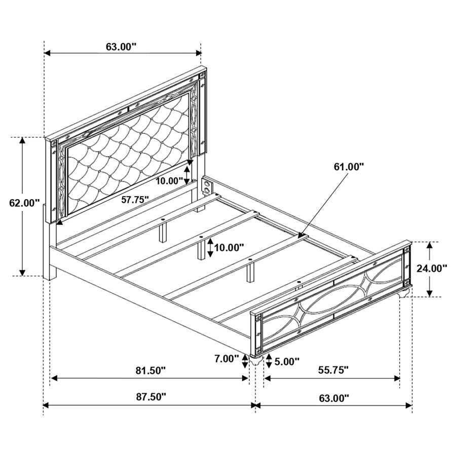 GUNNISON WOOD QUEEN LED PANEL BED SILVER METALLIC