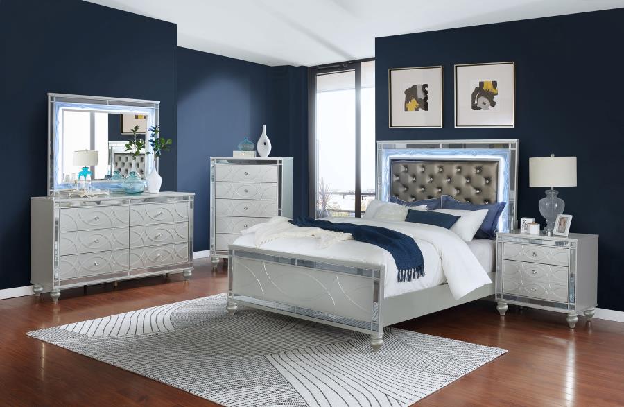 GUNNISON WOOD QUEEN LED PANEL BED SILVER METALLIC