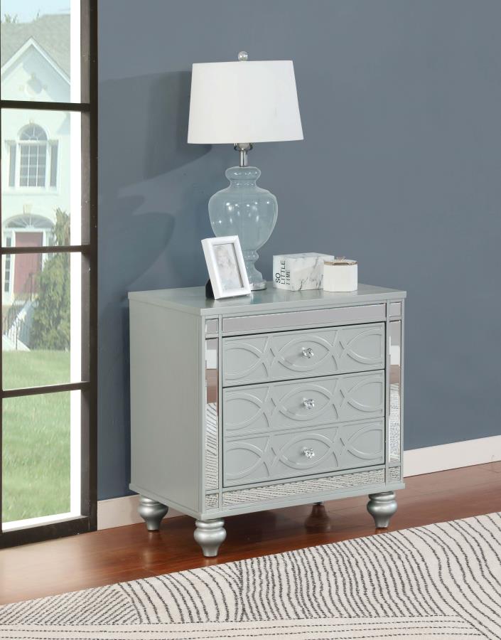 GUNNISON 2-DRAWER NIGHTSTAND SILVER METALLIC