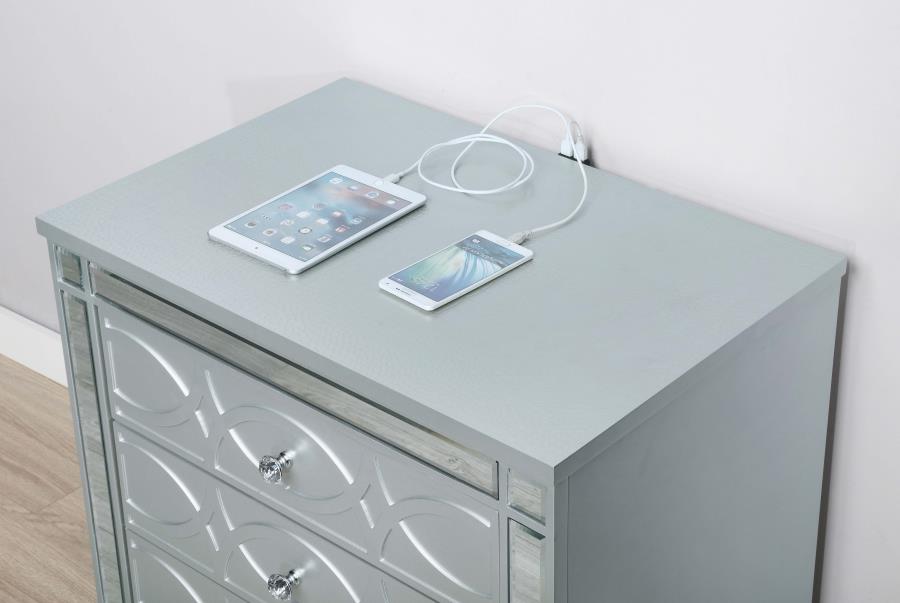 GUNNISON 2-DRAWER NIGHTSTAND SILVER METALLIC