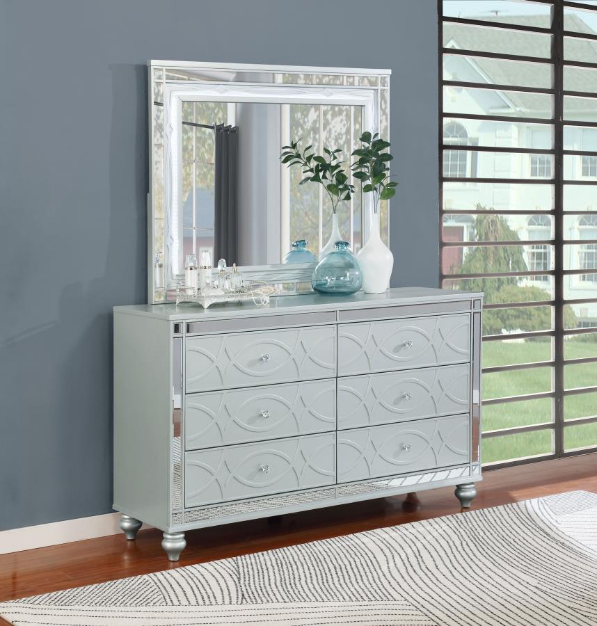 GUNNISON 6-DRAWER DRESSER WITH MIRROR SILVER METALLIC