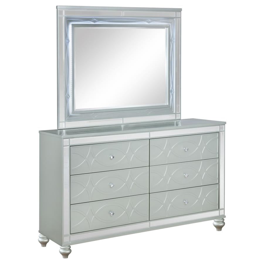 GUNNISON 6-DRAWER DRESSER WITH MIRROR SILVER METALLIC