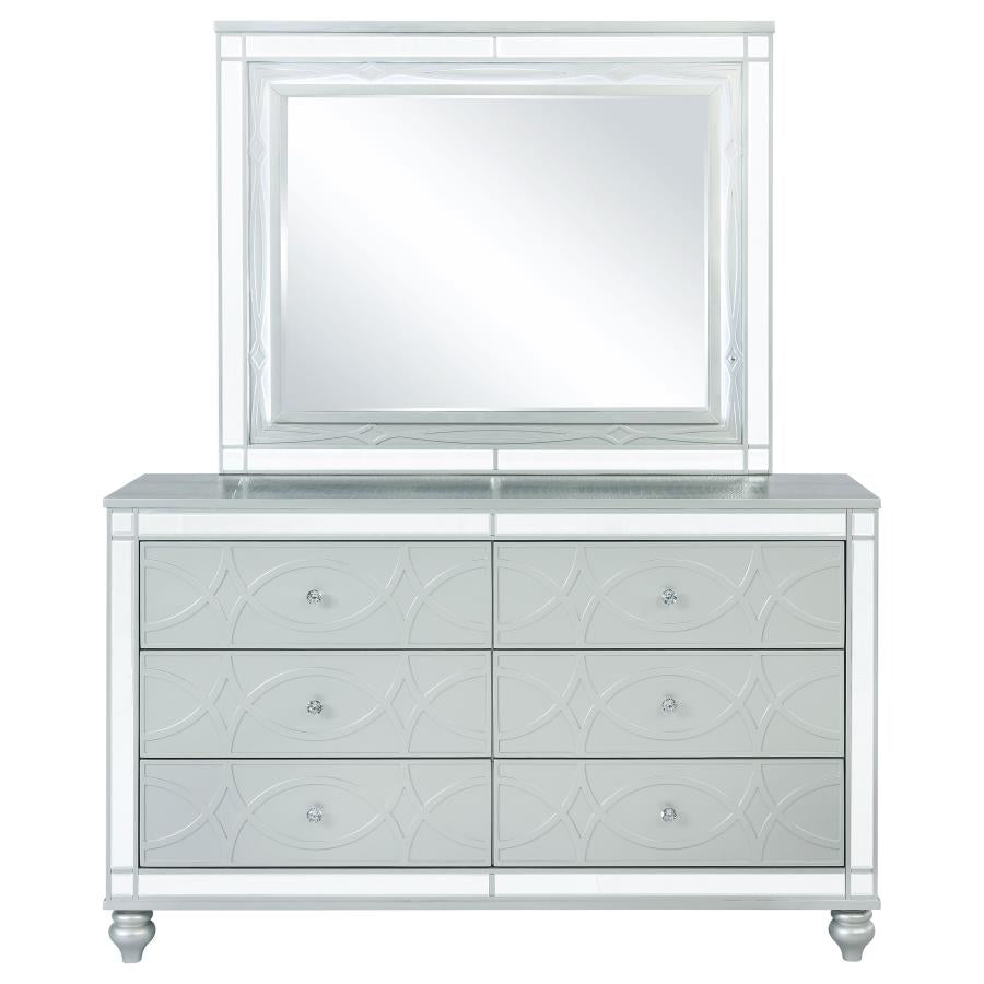 GUNNISON 6-DRAWER DRESSER WITH MIRROR SILVER METALLIC