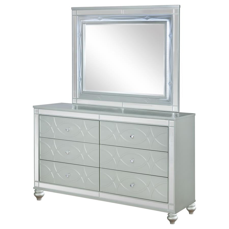 GUNNISON 6-DRAWER DRESSER WITH MIRROR SILVER METALLIC