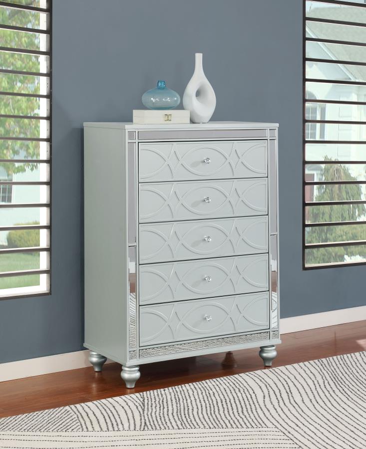 GUNNISON 5-DRAWER BEDROOM CHEST SILVER METALLIC