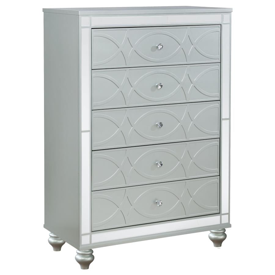 GUNNISON 5-DRAWER BEDROOM CHEST SILVER METALLIC