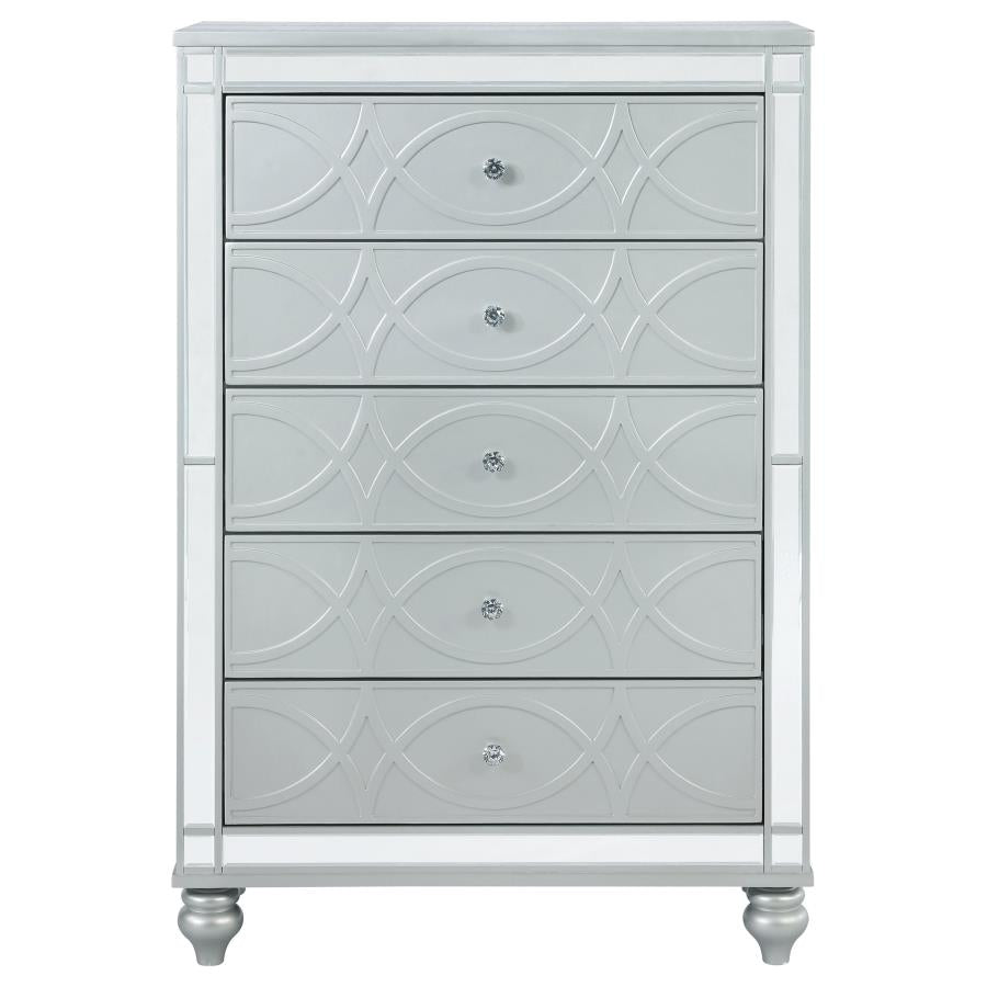 GUNNISON 5-DRAWER BEDROOM CHEST SILVER METALLIC