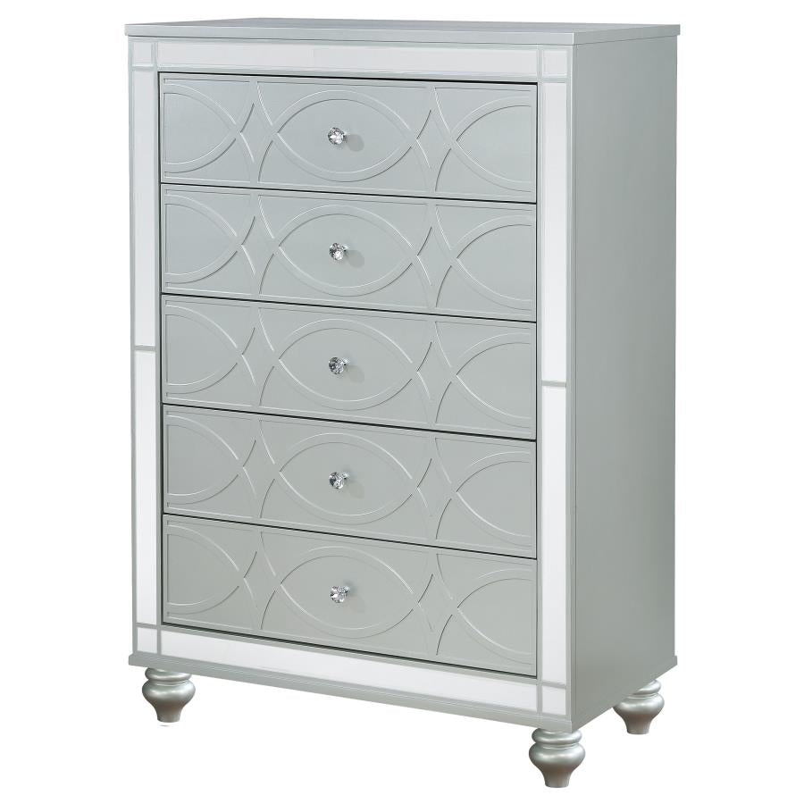 GUNNISON 5-DRAWER BEDROOM CHEST SILVER METALLIC