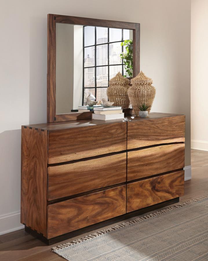 WINSLOW 6-DRAWER DRESSER WITH MIRROR SMOKEY WALNUT