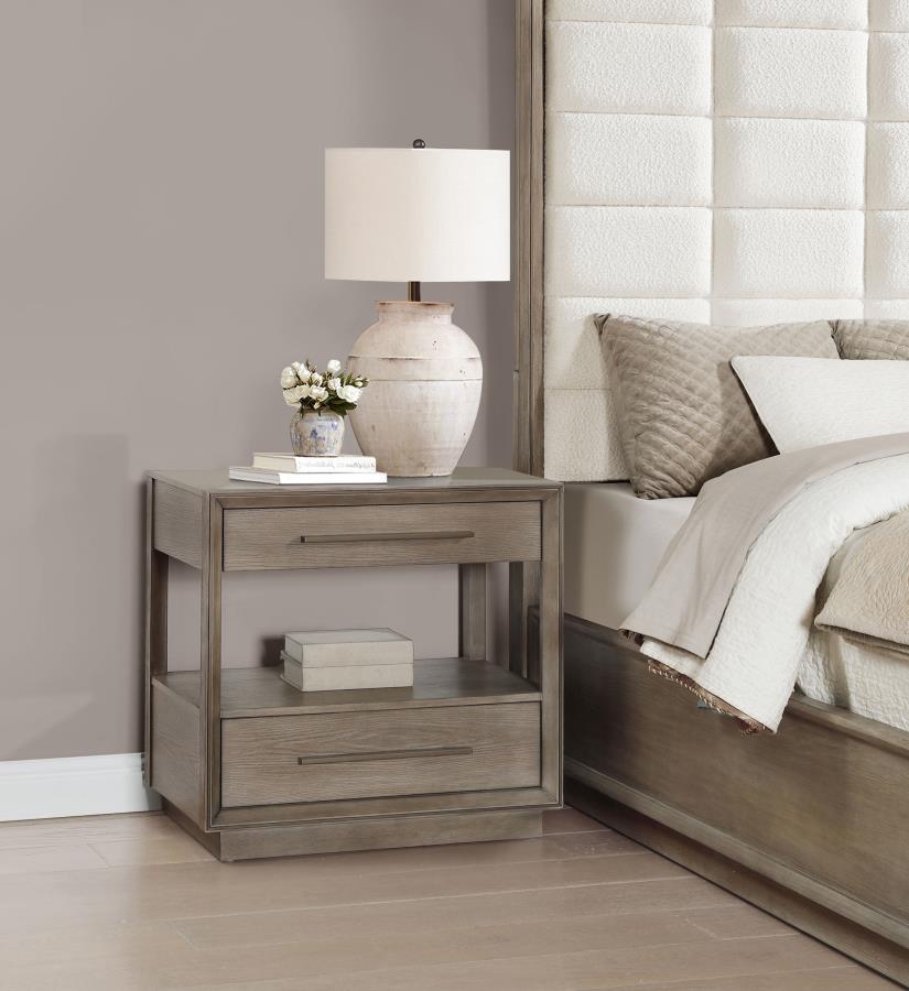 DURANGO 2-DRAWER NIGHTSTAND BEDSIDE TABLE TAUPE OAK