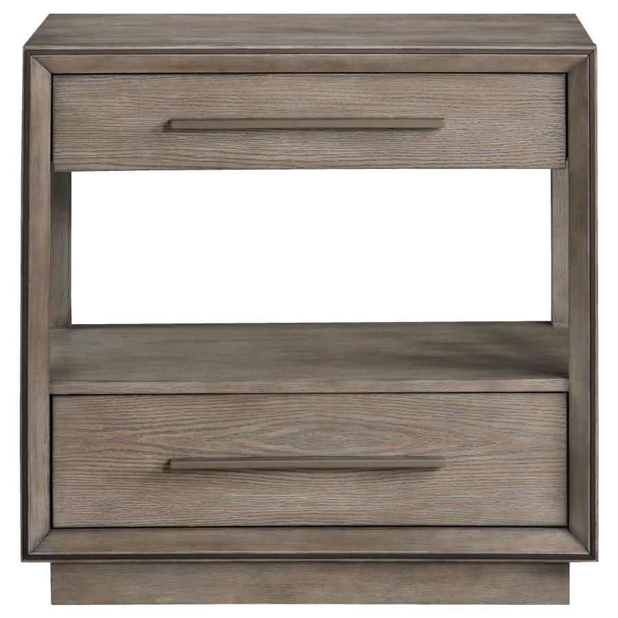 DURANGO 2-DRAWER NIGHTSTAND BEDSIDE TABLE TAUPE OAK