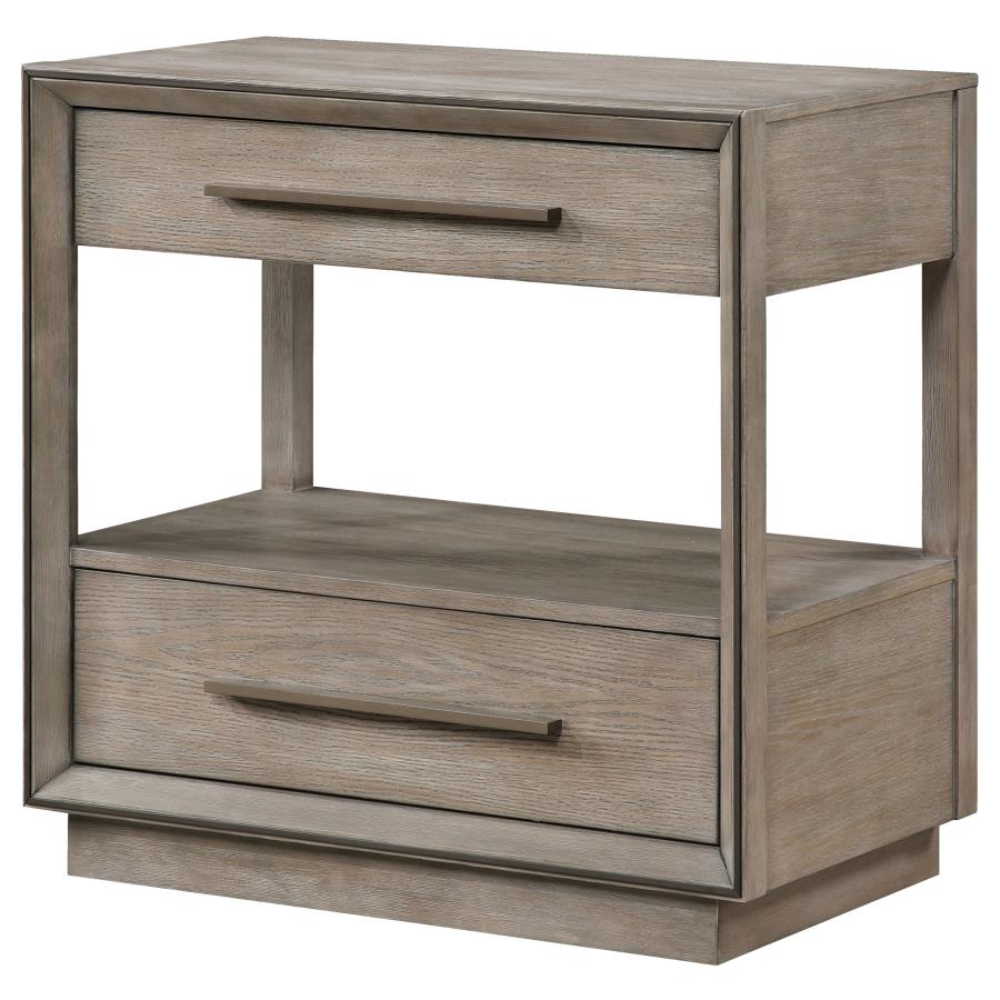 DURANGO 2-DRAWER NIGHTSTAND BEDSIDE TABLE TAUPE OAK