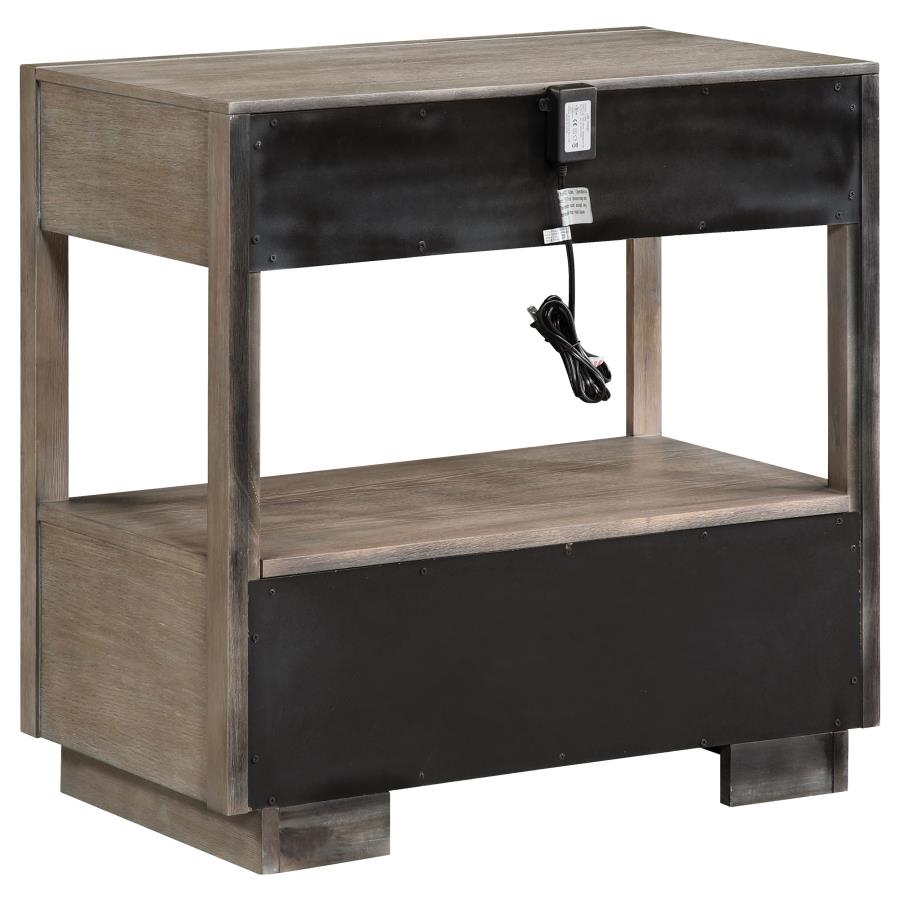 DURANGO 2-DRAWER NIGHTSTAND BEDSIDE TABLE TAUPE OAK