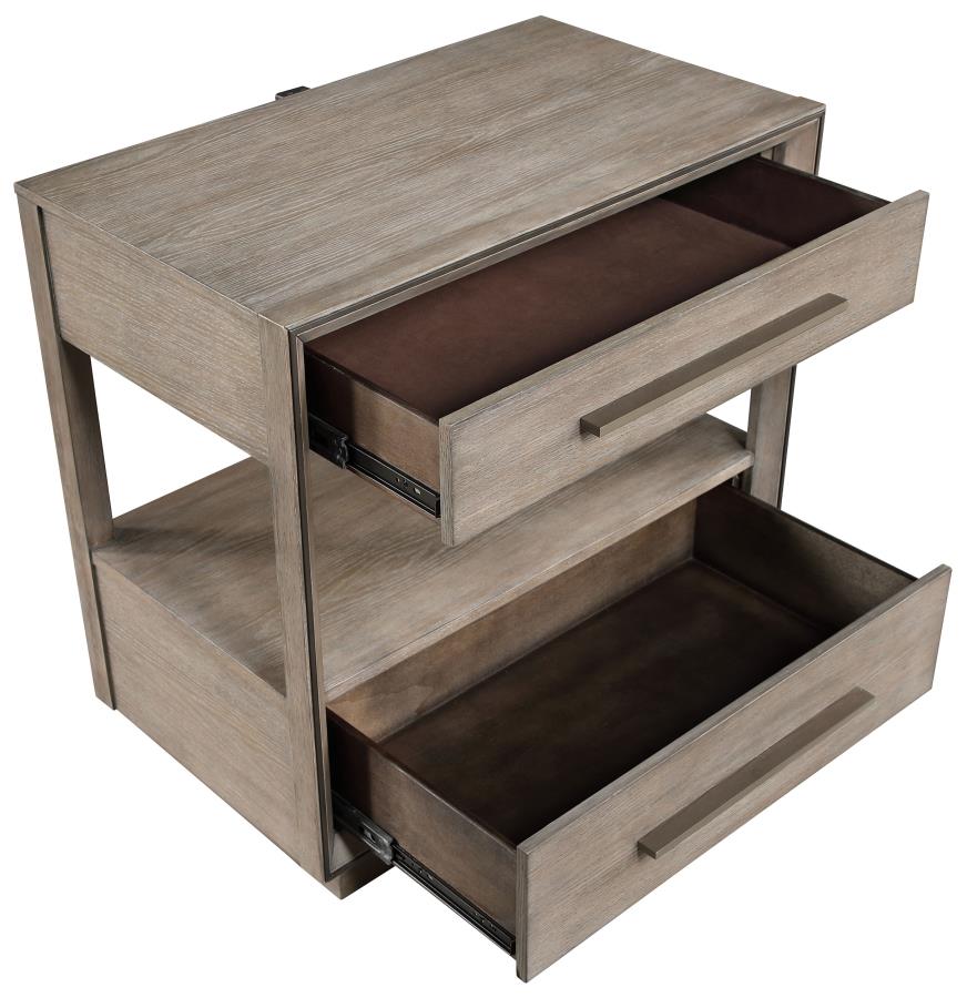 DURANGO 2-DRAWER NIGHTSTAND BEDSIDE TABLE TAUPE OAK