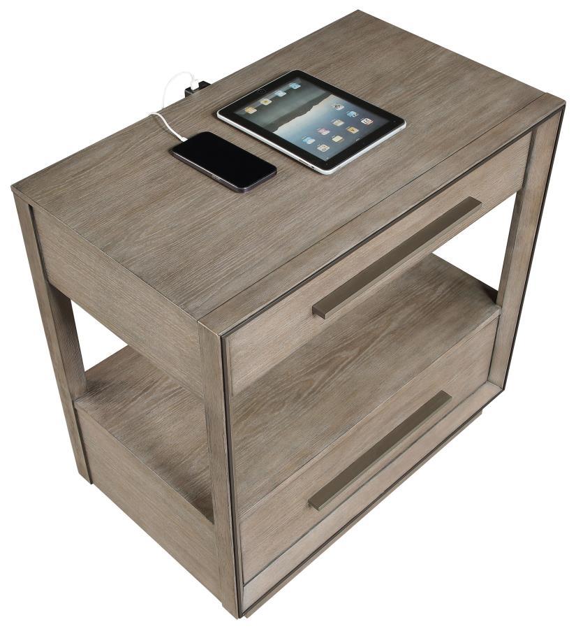 DURANGO 2-DRAWER NIGHTSTAND BEDSIDE TABLE TAUPE OAK