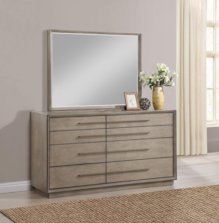 DURANGO 8-DRAWER DRESSER AND MIRROR TAUPE OAK