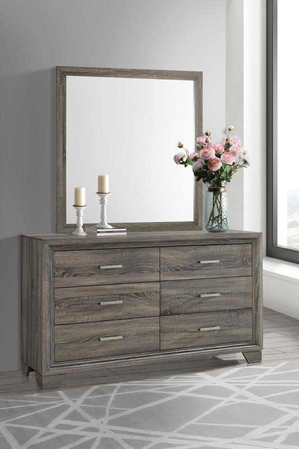 WRIGHT 6-DRAWER DRESSER AND MIRROR BROWN OAK
