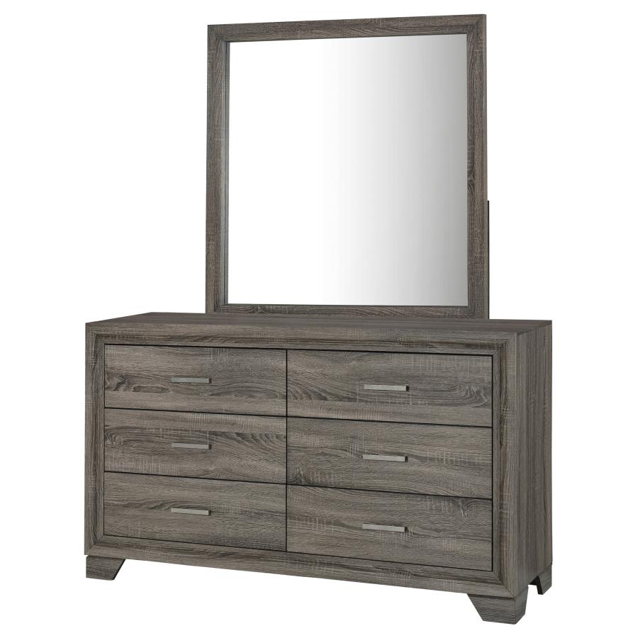 WRIGHT 6-DRAWER DRESSER AND MIRROR BROWN OAK