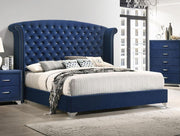 MELODY UPHOLSTERED QUEEN WINGBACK BED PACIFIC BLUE
