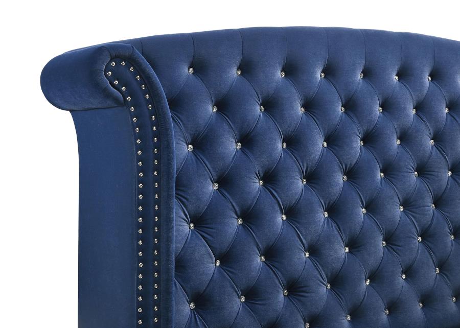 MELODY UPHOLSTERED QUEEN WINGBACK BED PACIFIC BLUE