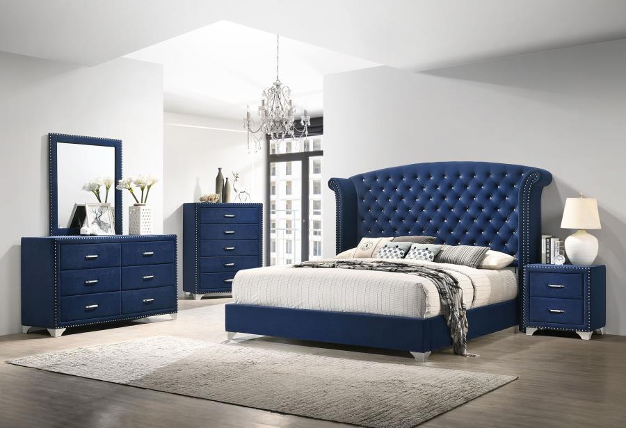 MELODY UPHOLSTERED QUEEN WINGBACK BED PACIFIC BLUE