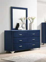 MELODY 6-DRAWER UPHOLSTERED DRESSER WITH MIRROR PACIFIC BLUE