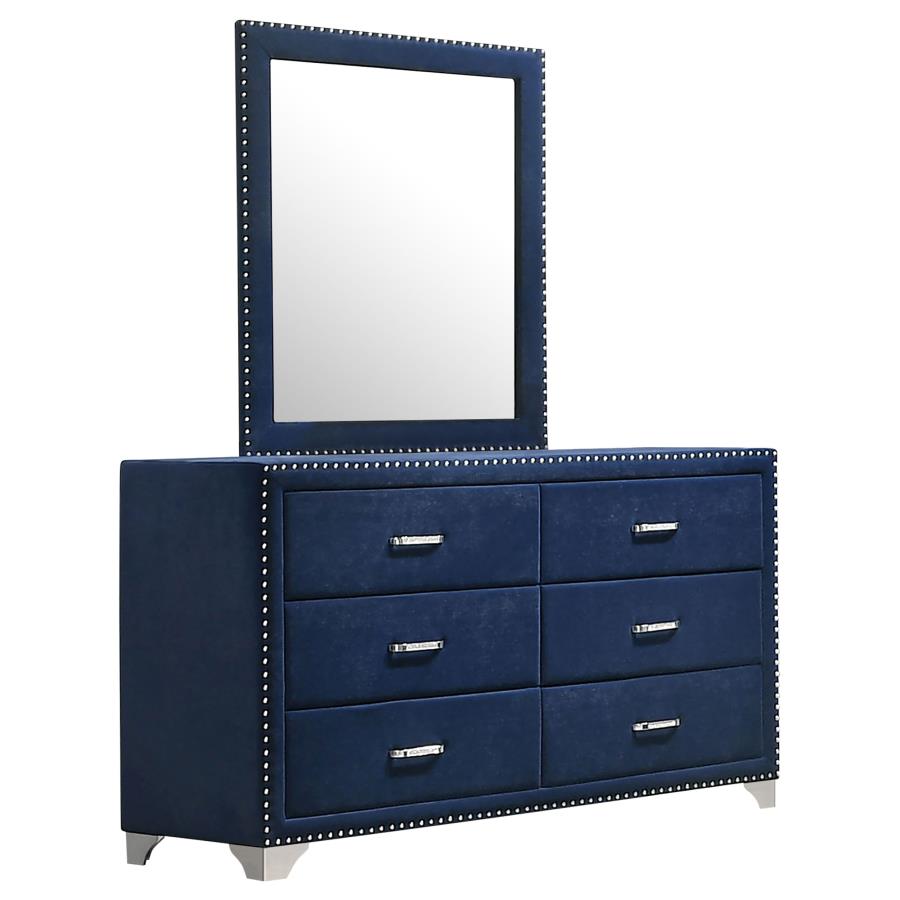 MELODY 6-DRAWER UPHOLSTERED DRESSER WITH MIRROR PACIFIC BLUE