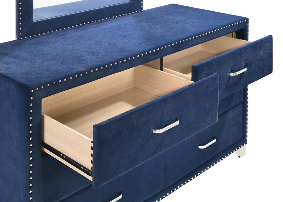 MELODY 6-DRAWER UPHOLSTERED DRESSER WITH MIRROR PACIFIC BLUE