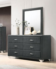 MELODY 6-DRAWER UPHOLSTERED DRESSER WITH MIRROR GREY