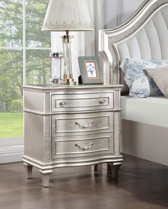 EVANGELINE 3-DRAWER NIGHTSTAND SILVER OAK