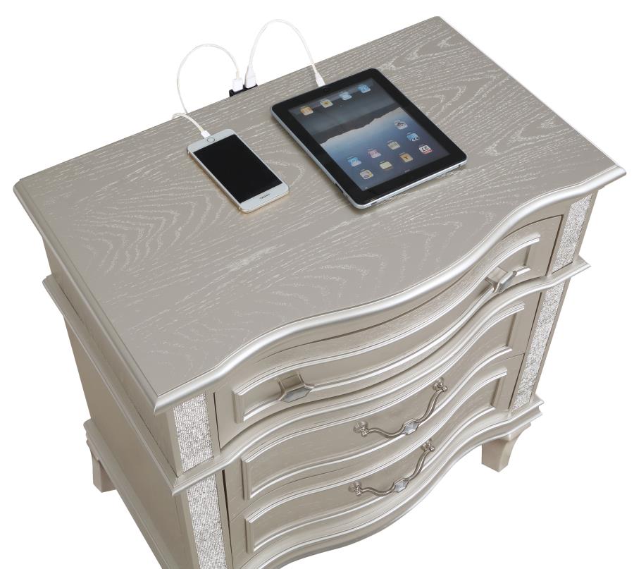 EVANGELINE 3-DRAWER NIGHTSTAND SILVER OAK