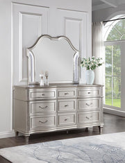 EVANGELINE 9-DRAWER DRESSER WITH MIRROR SILVER OAK
