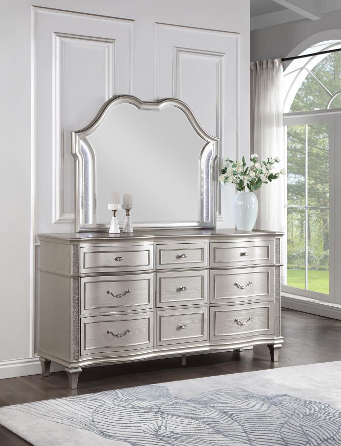 EVANGELINE 9-DRAWER DRESSER WITH MIRROR SILVER OAK