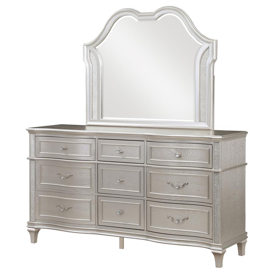 EVANGELINE 9-DRAWER DRESSER WITH MIRROR SILVER OAK