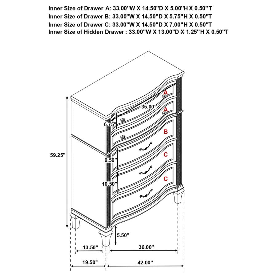 EVANGELINE 6-DRAWER BEDROOM CHEST SILVER OAK
