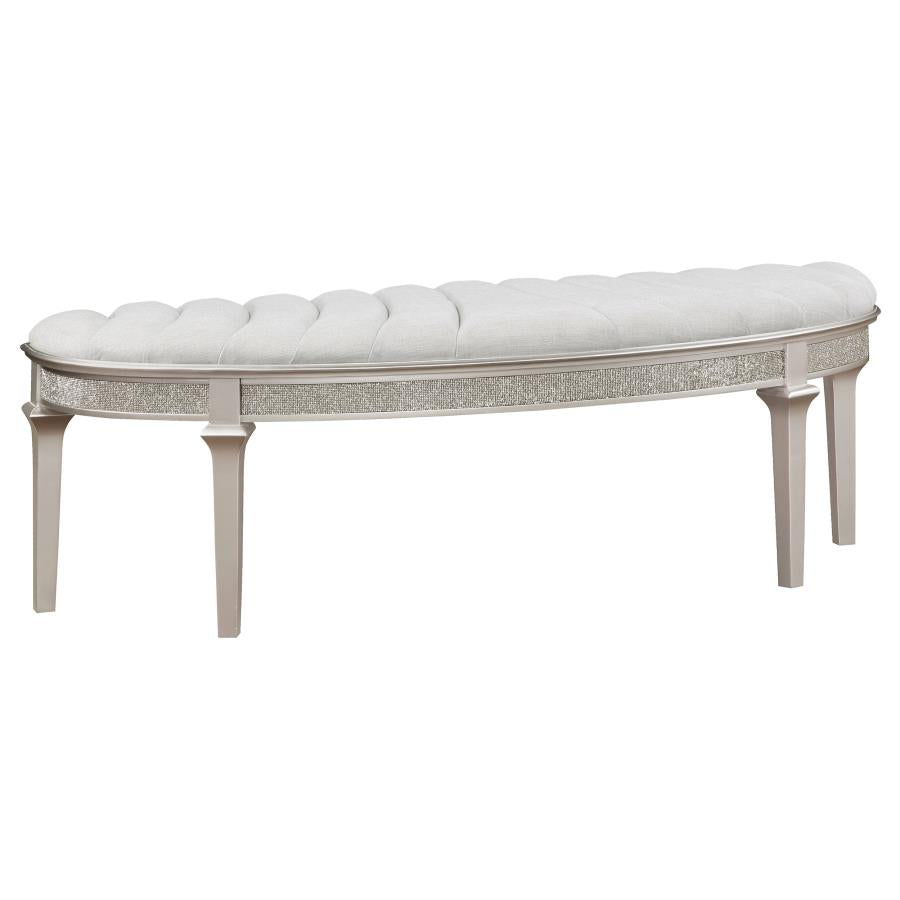 EVANGELINE CURVED FABRIC UPHOLSTERED BENCH SILVER OAK