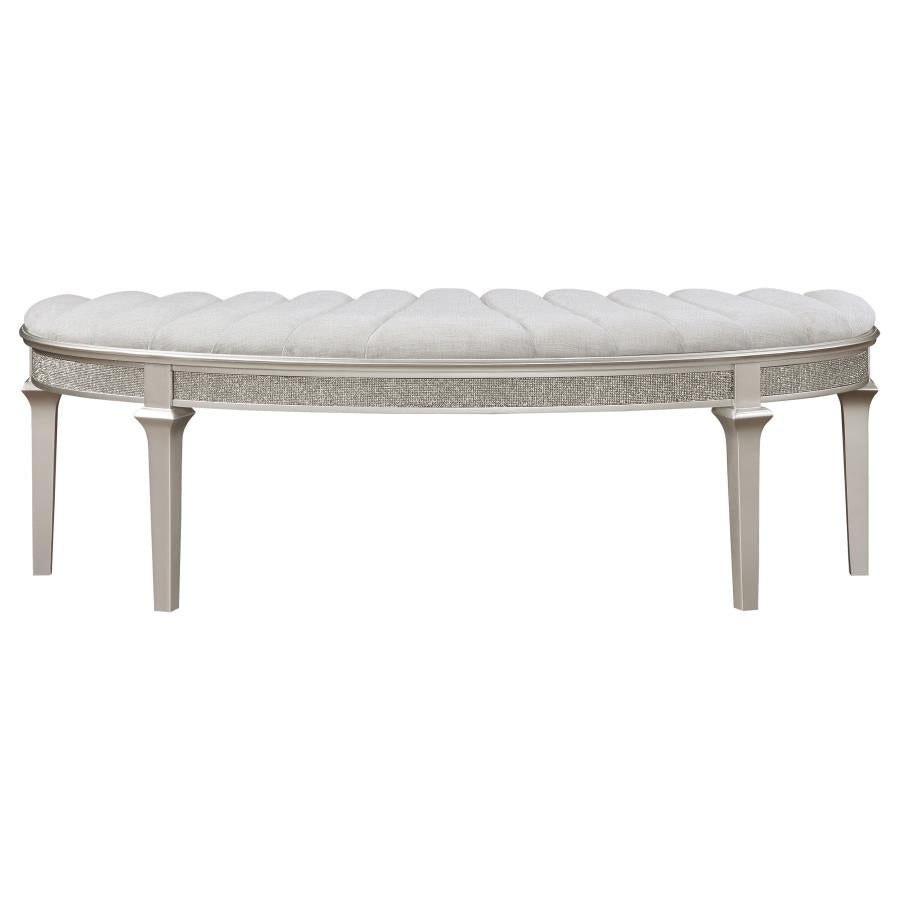EVANGELINE CURVED FABRIC UPHOLSTERED BENCH SILVER OAK