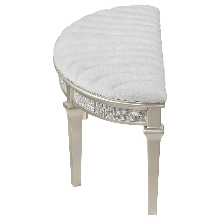 EVANGELINE CURVED FABRIC UPHOLSTERED BENCH SILVER OAK
